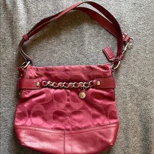 Coach Burgundy Shoulder Bag with Chain Detail